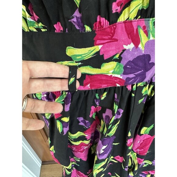 Vintage Stuart Alan 1980s 90’s BOLD FLORAL Bouquet Team Dress 1940’s Flare Midi - Picture 8 of 11